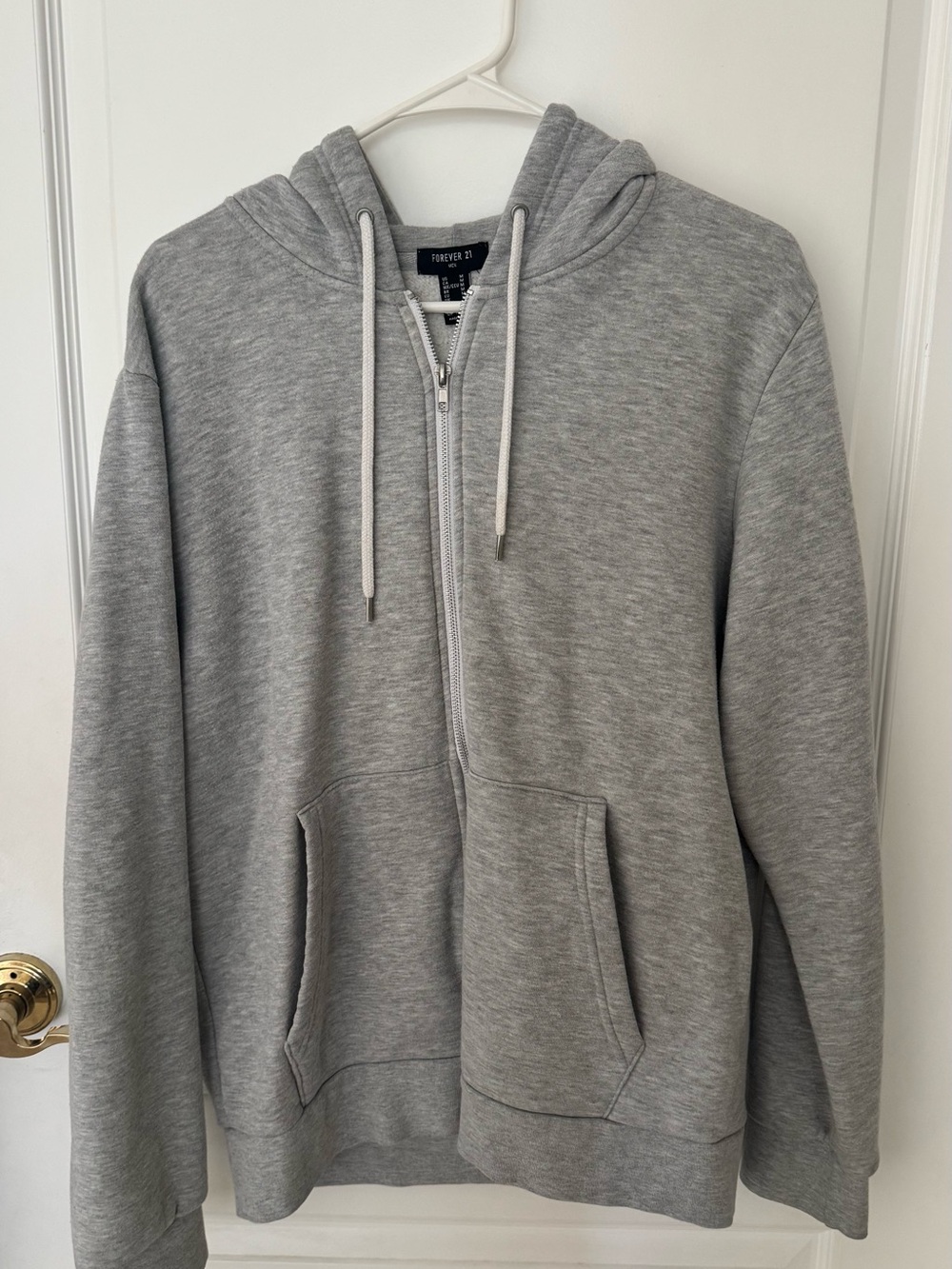 Forever 21 Men's Light Gray Full-Zip Hoodie Sweater